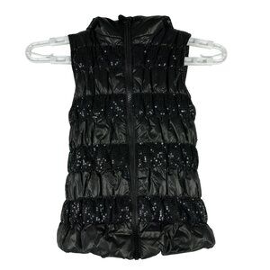 Heart 'n Crush Black Sequin Girls' Puffer Vest With Hood Size S